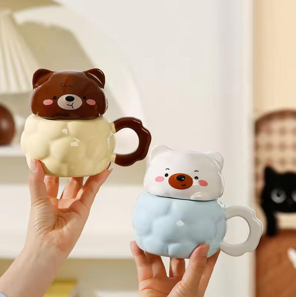 Kawaii Animal Head Ceramic Mug With Lid | Pre Order