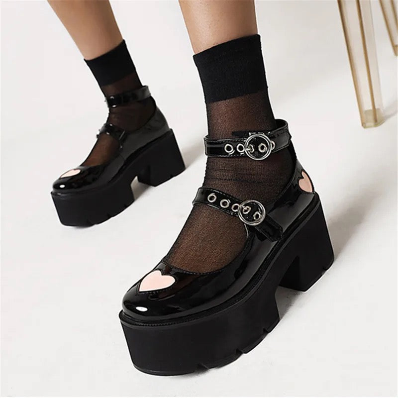 Cute Mary Jane Pink Heart Platform Shoes | Pre Order