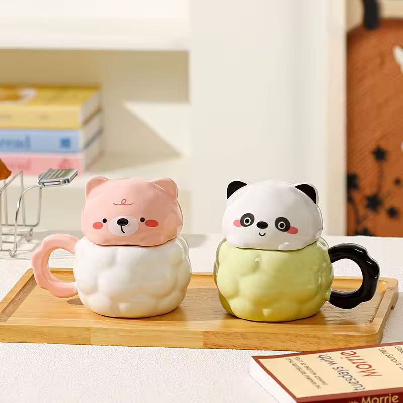Kawaii Animal Head Ceramic Mug With Lid | Pre Order