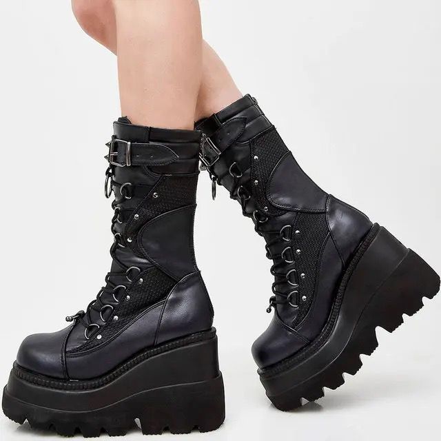 Punk Lace-Up Mid Calf Platform Boots | Pre Order