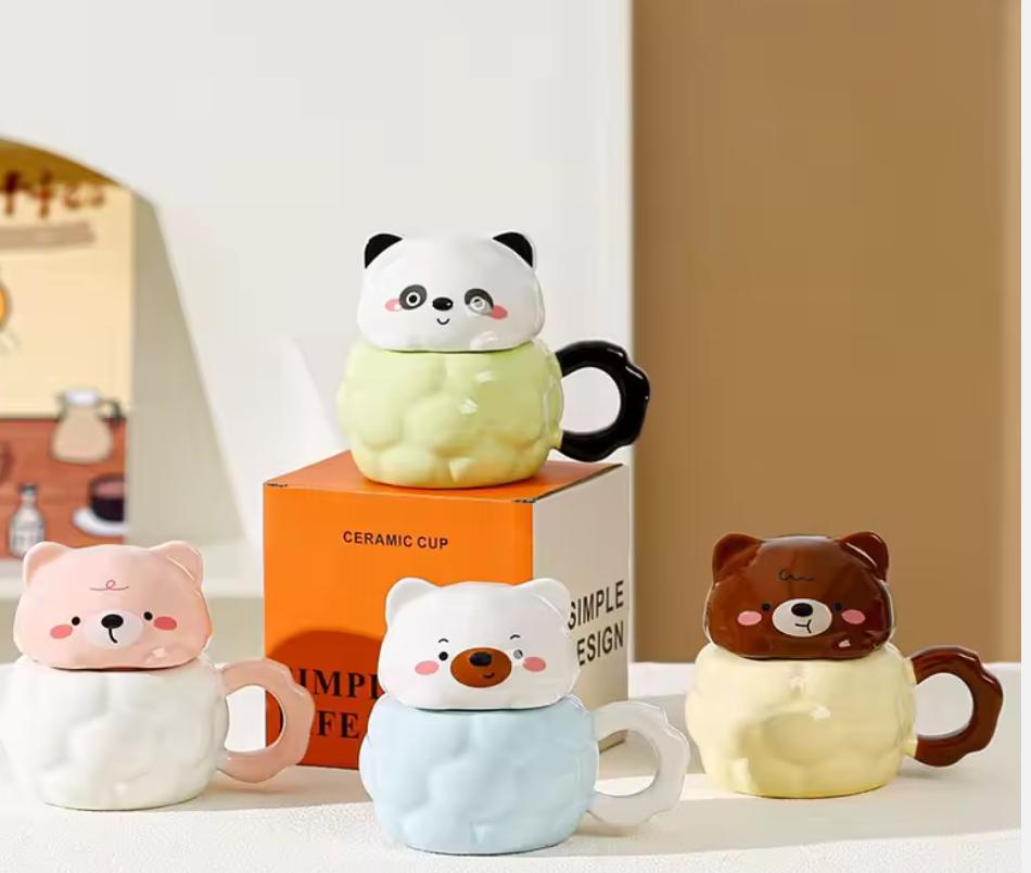 Kawaii Animal Head Ceramic Mug With Lid | Pre Order