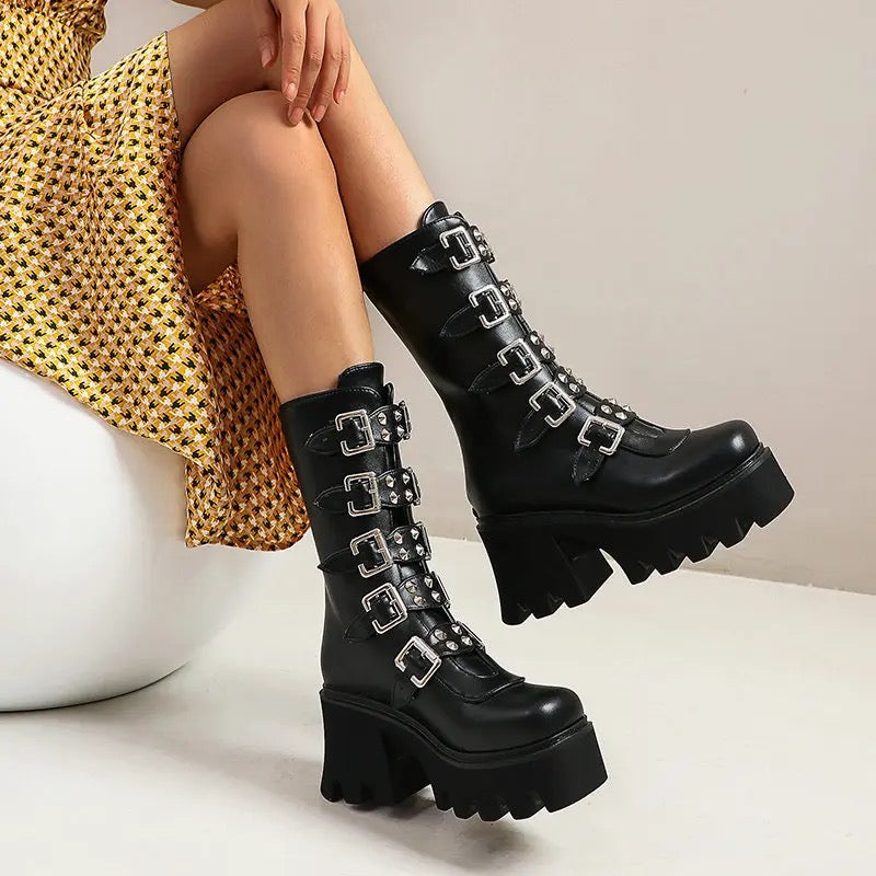 Biker Boot In Black Faux Leather | Pre Order