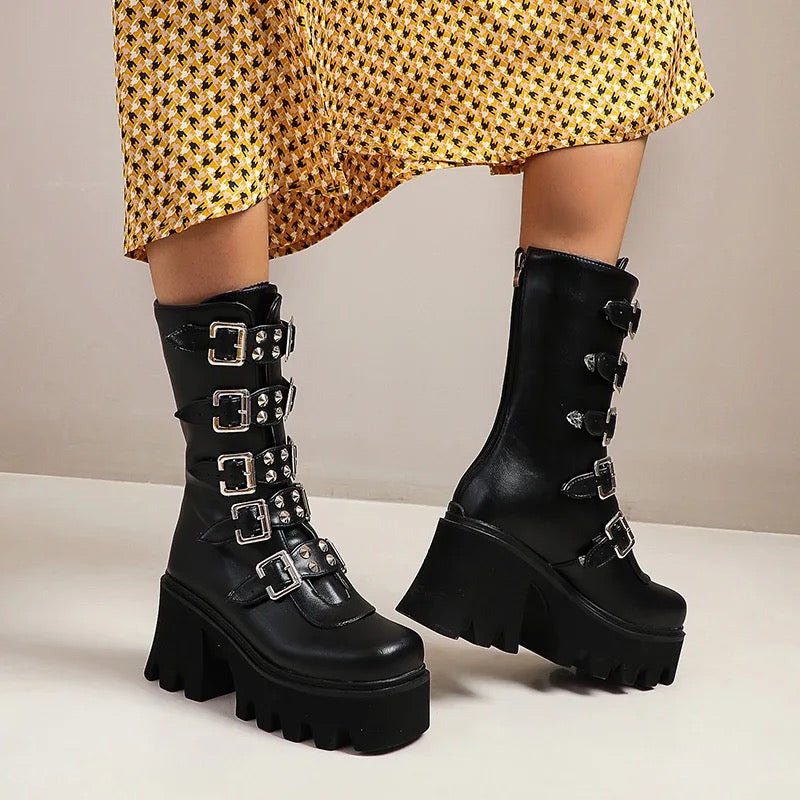 Biker Boot In Black Faux Leather | Pre Order