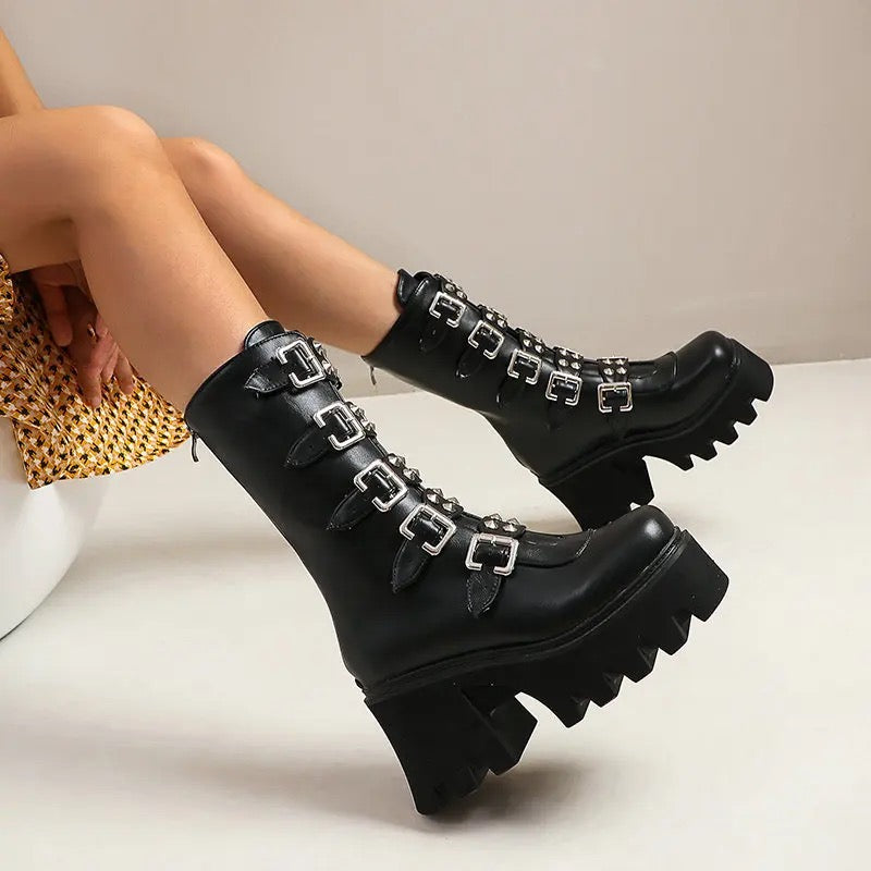 Biker Boot In Black Faux Leather | Pre Order