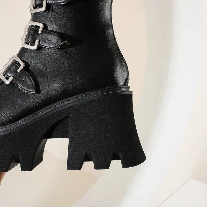 Biker Boot In Black Faux Leather | Pre Order
