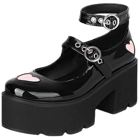 Cute Mary Jane Pink Heart Platform Shoes | Pre Order